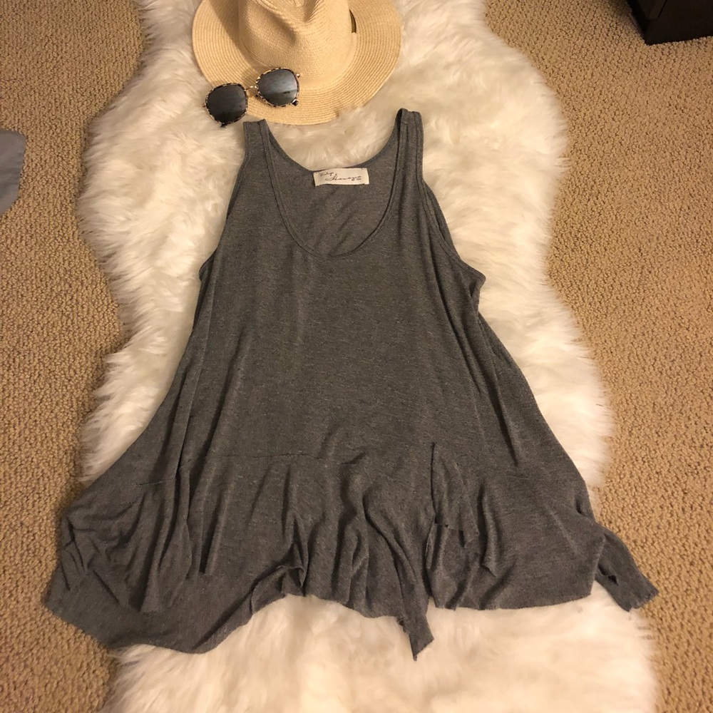 Gray Tank with Frill Hem